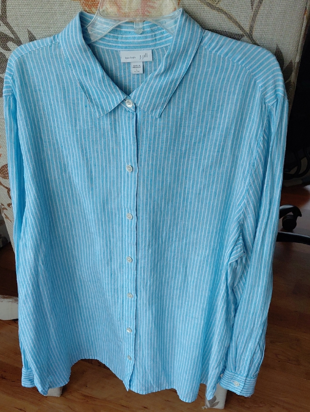 J. Jill Sky Blue and White Striped Casual Button-Down Shirt
